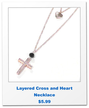 Layered Cross and Heart Necklace $5.99