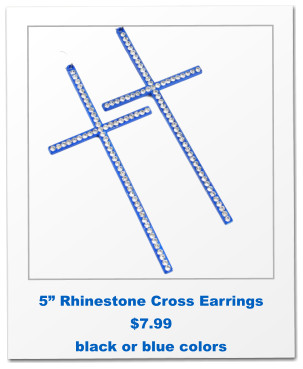 5” Rhinestone Cross Earrings $7.99 black or blue colors