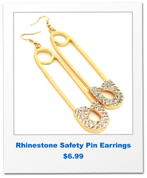 Rhinestone Safety Pin Earrings $6.99