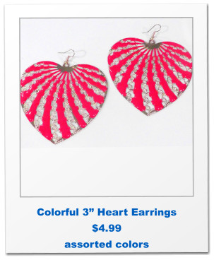 Colorful 3” Heart Earrings $4.99 assorted colors