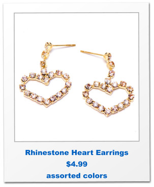 Rhinestone Heart Earrings $4.99 assorted colors